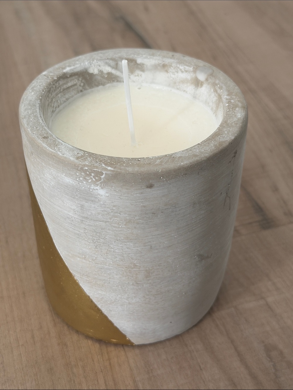 Decorative White and Gold Concrete Candle - Home Accents Hand Dipped Soy